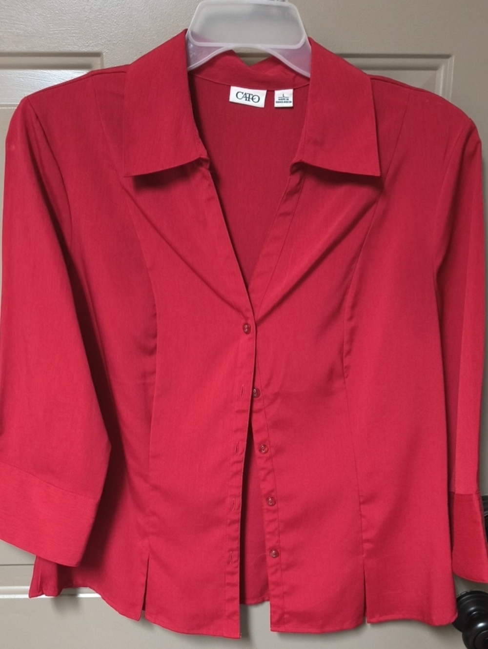 Cato Women's Bright Red Button-Front Blouse Top Casual Shirt Large